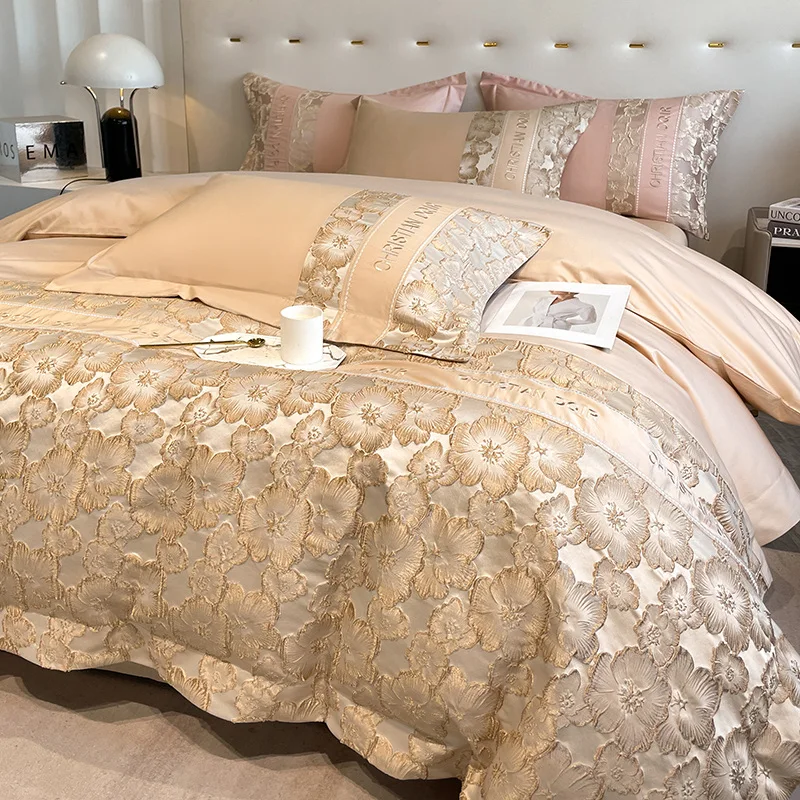 

Jacquard Bedding Set, Golden Relief Embroidery, Polyester/Cotton, Duvet Cover, Bed Sheet, Pillowcases, Mattress Cover