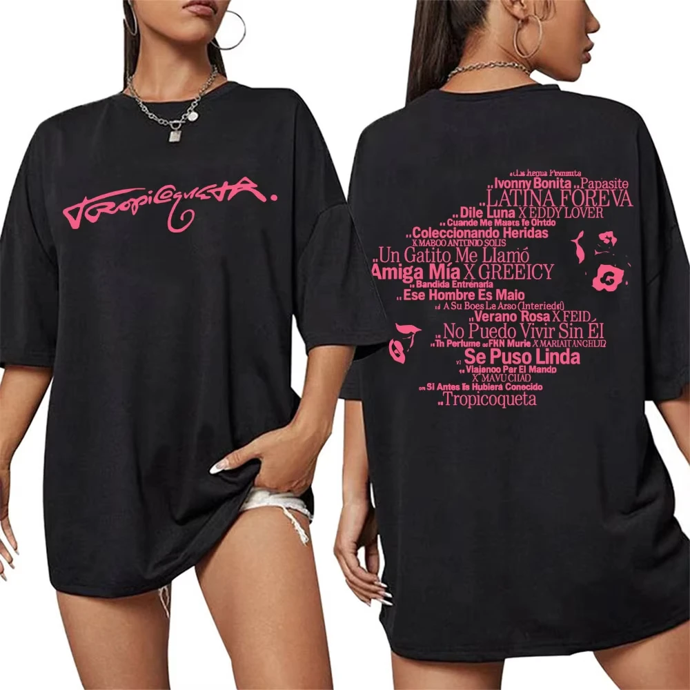 

Karol G Tropicoqueta 2025 New Album Printed Women T Shirt Fashion Aesthetic Short Sleeve T-shirt Men Women Casual Cotton T Shirt