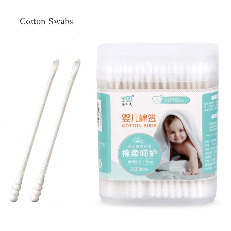 200pcs baby cotton swabs double-ended sterile cotton swabs spiral head ear and nose multifunctional cleaning stick