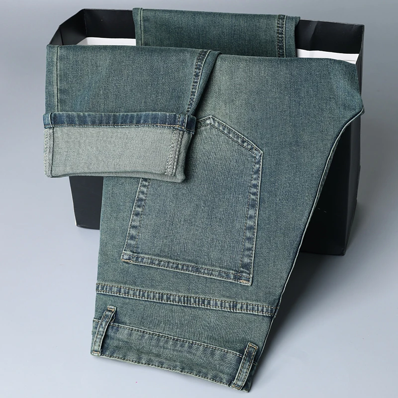 

2026 Summer Thin Straight Jeans Men's Clothing Soft Breathable Trousers High Waist Comfortable Business Loose Denim Pants