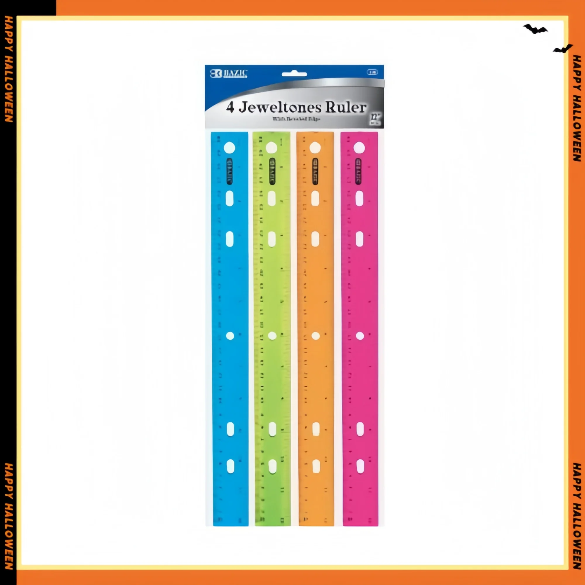 Colorful Ruler 4-Pack 12 Inch - Plastic Metric Centimeter Inch School Rulers