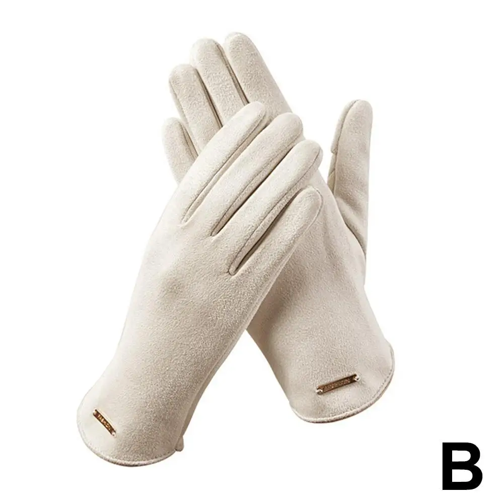 Guantes elegantes de pantalla táctil para mujer, manoplas de tela fina y cálida, Cachemira, gamuza sólida, conducción, invierno, Otoño, W0N1