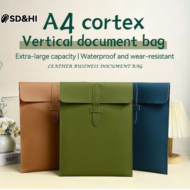 A4 Cortex Vertical Thick Leather Document Bag Folder Storage For Contract Invoice Tablet Back To School Use