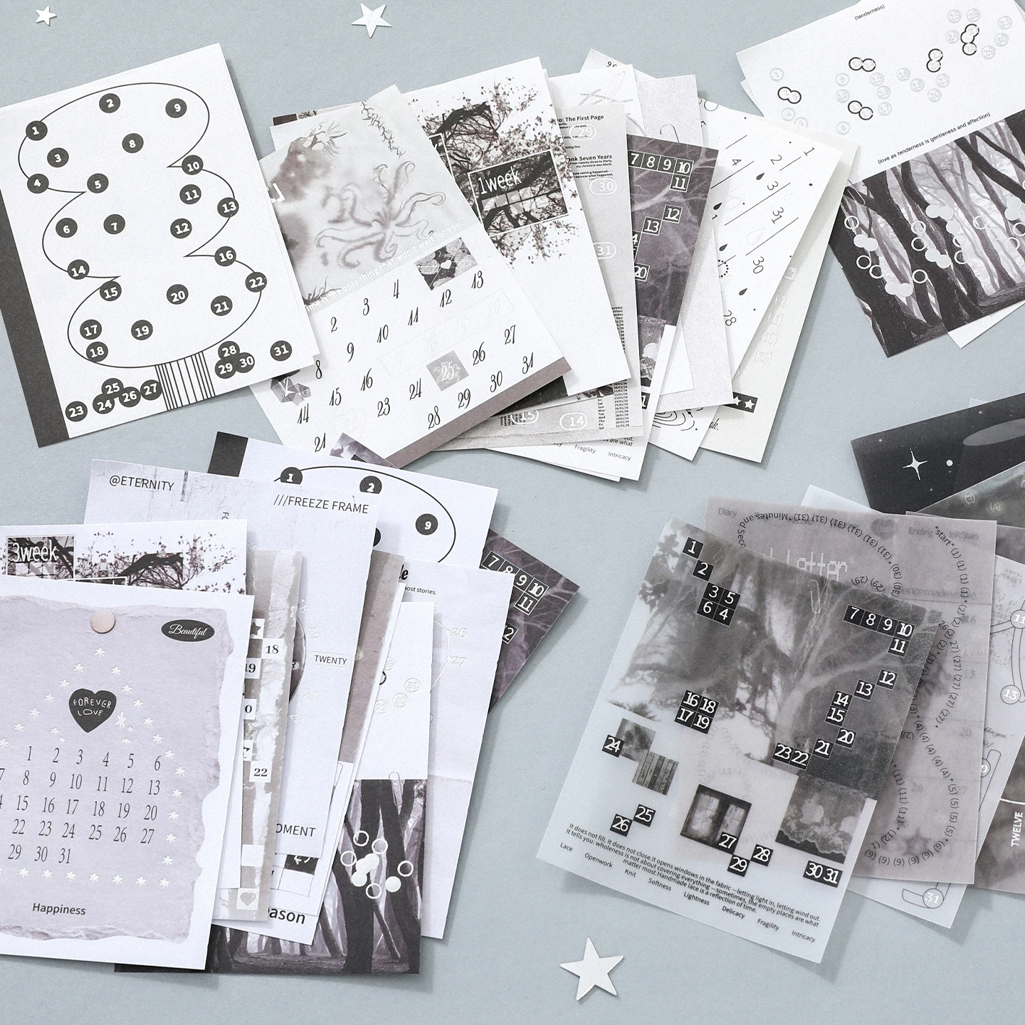 90 sheets - Monthly calendar light retro materials, notebook base decoration, scrapbook, notepad