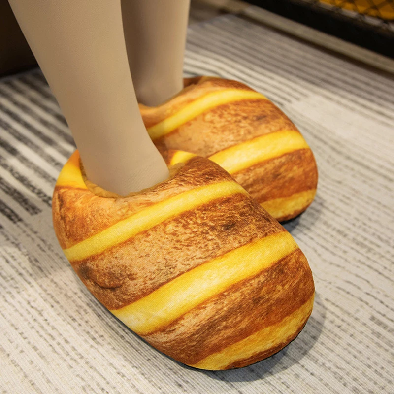 Warm Slipper House Women Fake imitation 3D bread Winter Fuzzy Furry Plush Grip Indoor Female Fluffy Funny Cute Home Shoes Ladies