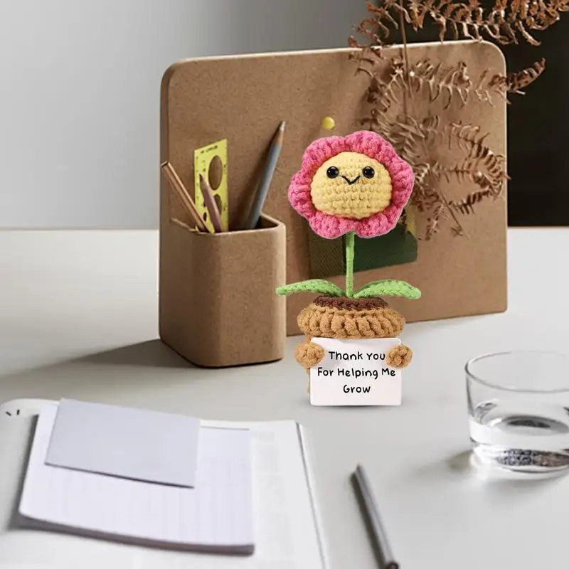 Crochets Sunflower Artificial Flowers Emotional Knitted Sunflower Handmade Encouragement Plant Decor For Car Dashboard Window