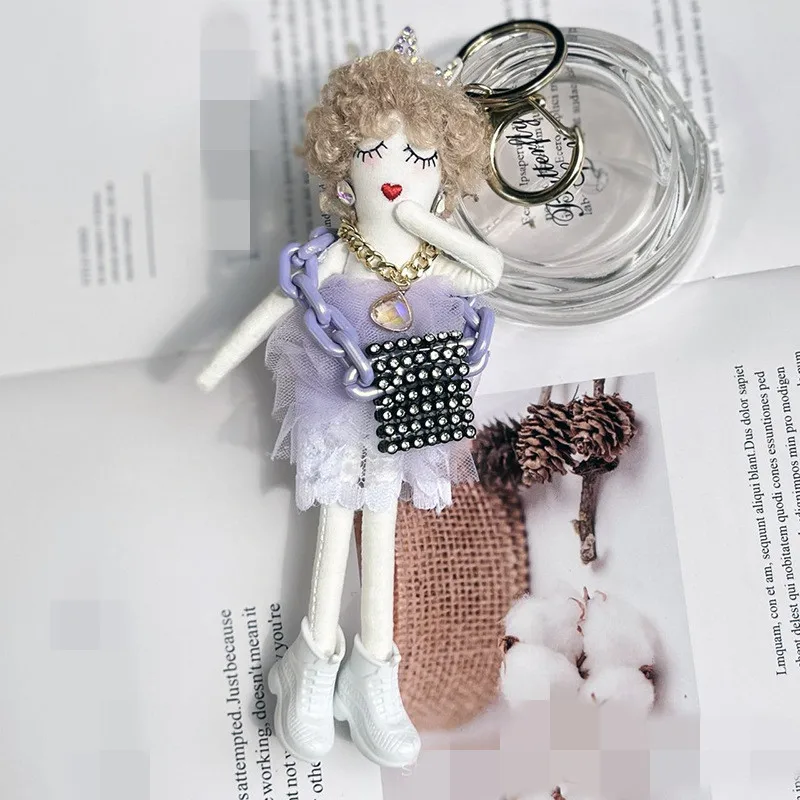 Fashion Girl Doll Keychain Creative Pompom Bag Charm Luxury Car Pendant Accessories