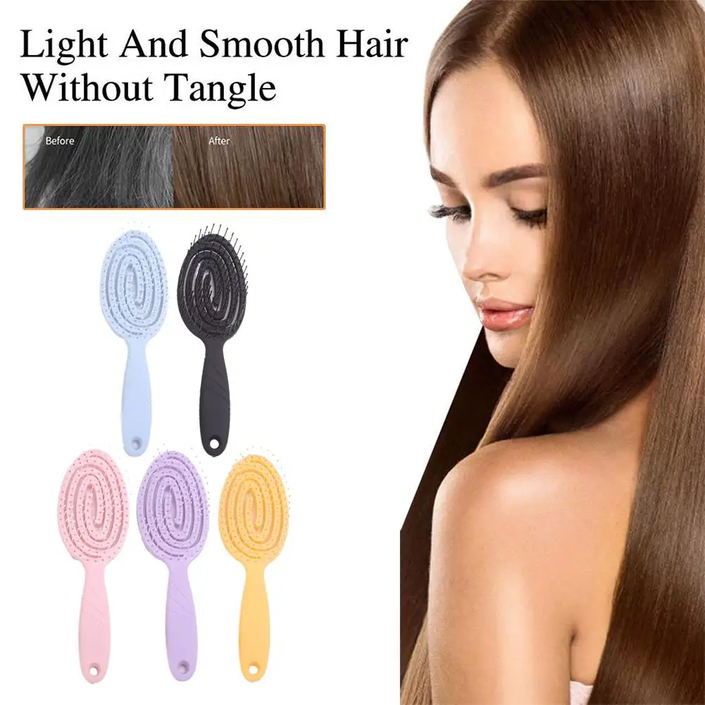 Hollow Back Comb Oval Comb Circular Bead Head Non-skin Curved Row Comb Household Multi-functional Wet Dry Dual-Use Hair Comb