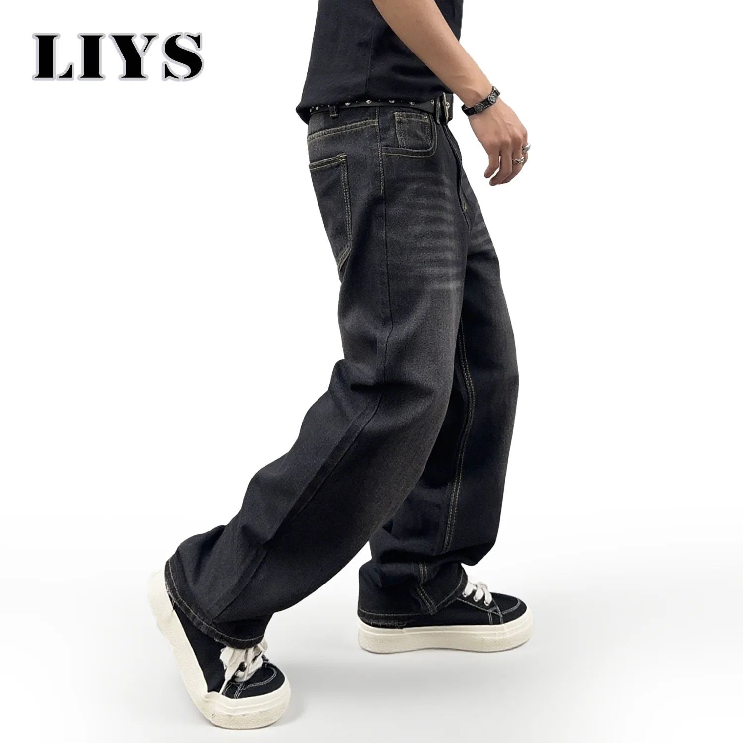 الرجال الخريف الأسود الكلاسيكي فضفاض مستقيم الساق الجينز 2025 الرجعية غسلها الأساسية الدنيم السراويل الشتاء الأعمال عادية فضفاض الجينز