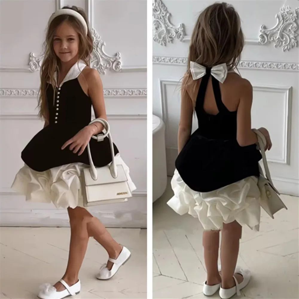 

Cute Flower Girl Dress for Wedding Sleeveless With Bow Girl Kids Birthday Party Dress First Holy Communion Ball Gown Customized