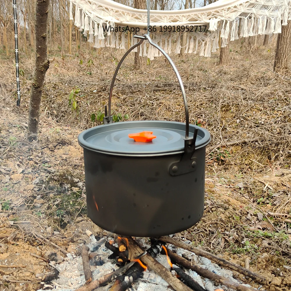 4L 20*15CM Aluminum Alloy Outdoor Camping Pot Camping Cookware Picnic Dishes Portable Single Pan Pot Outdoor Tableware Hiking