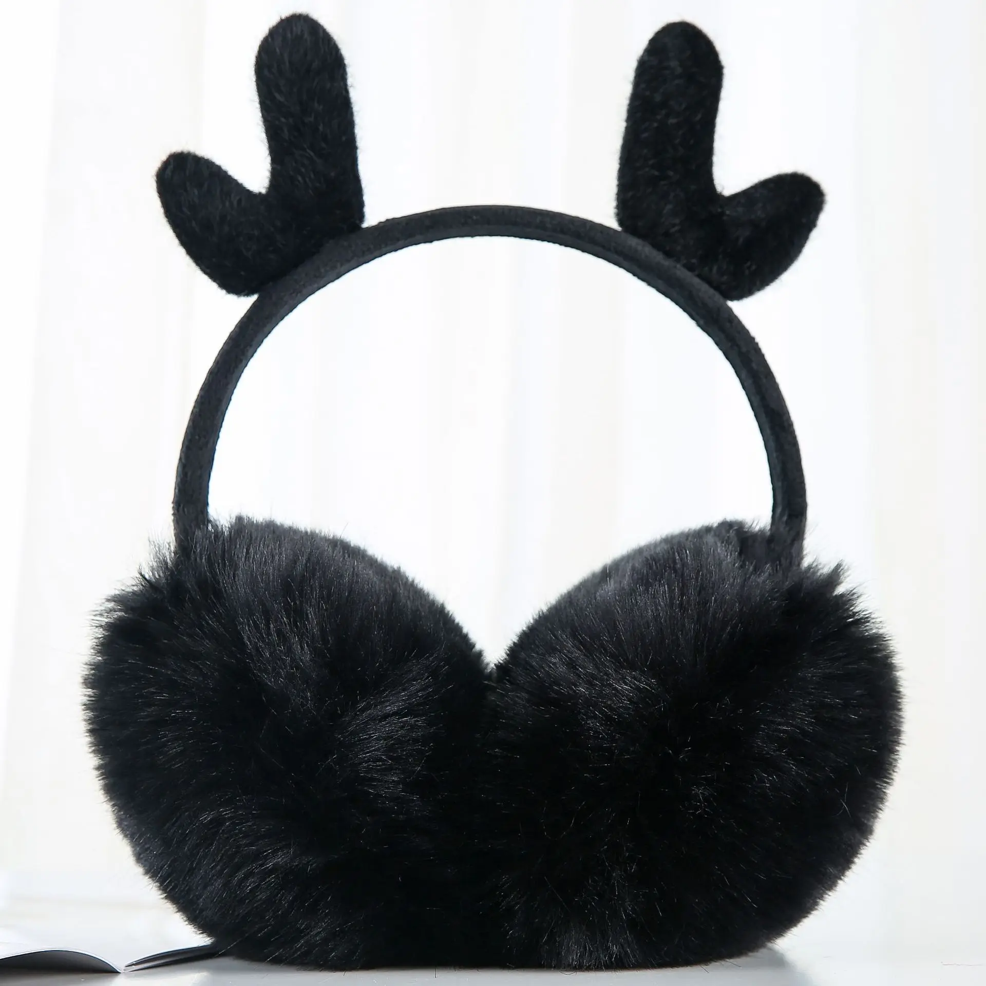 Earmuffs de pele de coelho falso para mulheres, Earmuffs de chifre de cervo de Natal quente, proteção fria ao ar livre, moda bonito, inverno