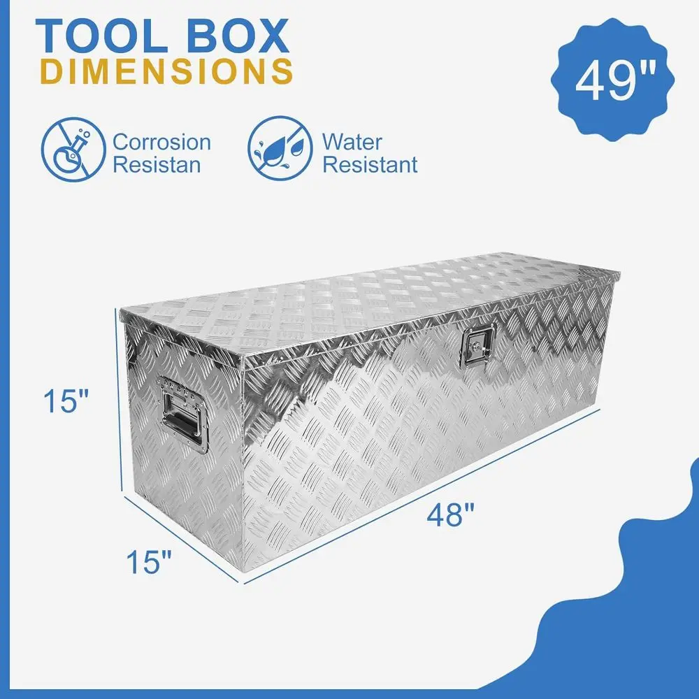 Heavy-Duty 48x15x15 Chrome Truck Bed 5-Bar Tread Tool Box with Locks and T-Handle Key, Silver