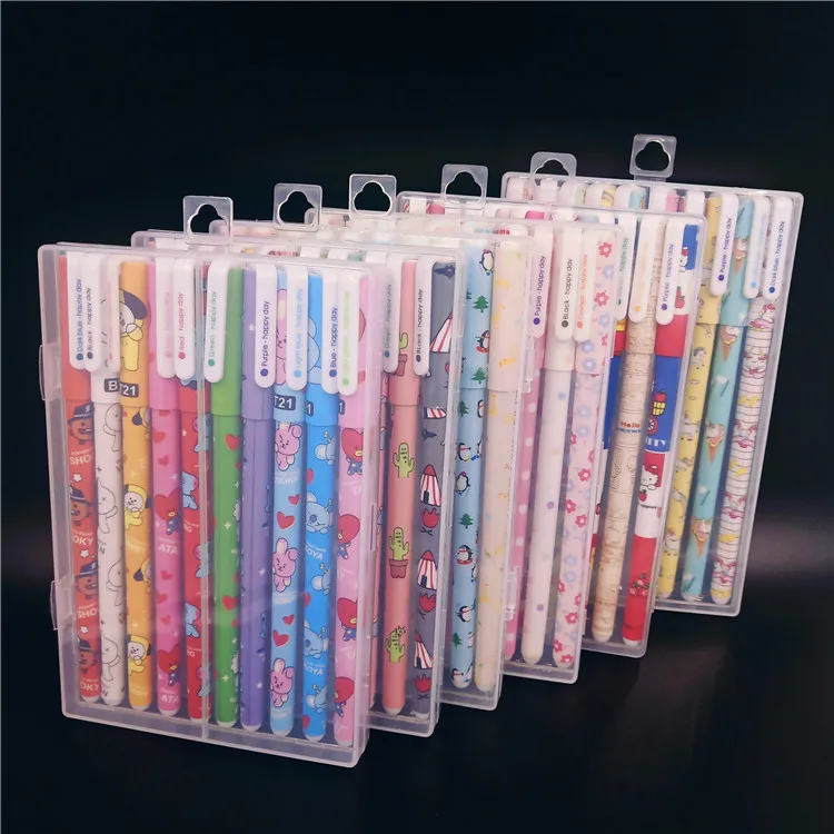 Korean learning office stationery 10 boxed ten color gel pen Net red unicorn cartoon set color pen Glass fountain pen Glass pen