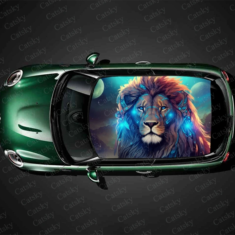 Cool Galaxy Lion Print Car Roof Sticker Wrap Racing SUV Auto Accessories Packaging Painted PVC Car Hood Graphic Decal Decoration