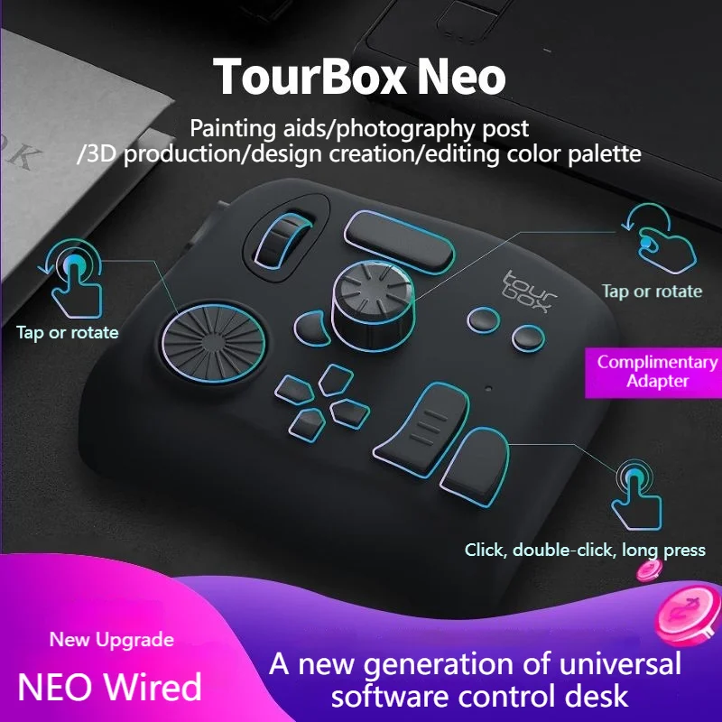 New Tourbox Neo Single Handed Retouch Quick Keyboard Custom Wired Keyboard For Pr Da Ps Drawing Vinci Video Editing Mini Keypads