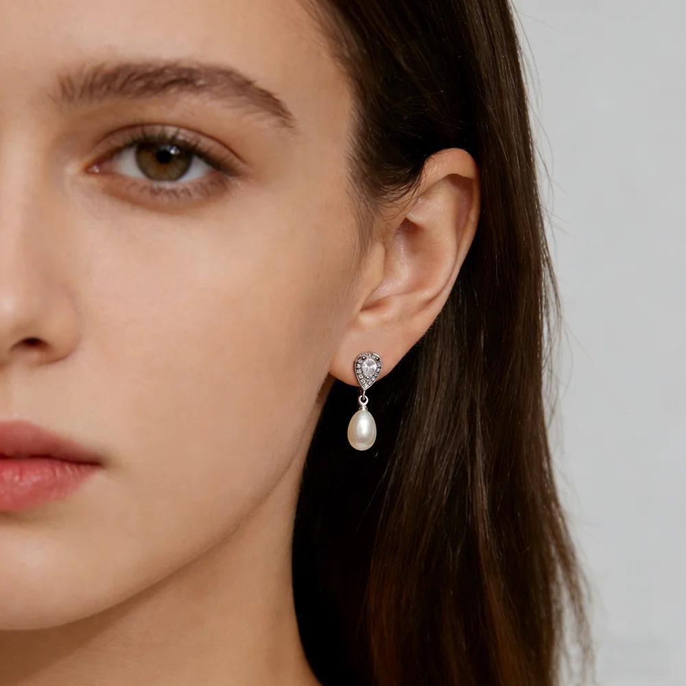 Mode Hochzeit Natürliche Perle Ohrringe 925 Silber, Braut Weiß Süßwasser Schmuck Perle Ohrringe Frau Frau Mutter Geburtstag Geschenk – Detail 1