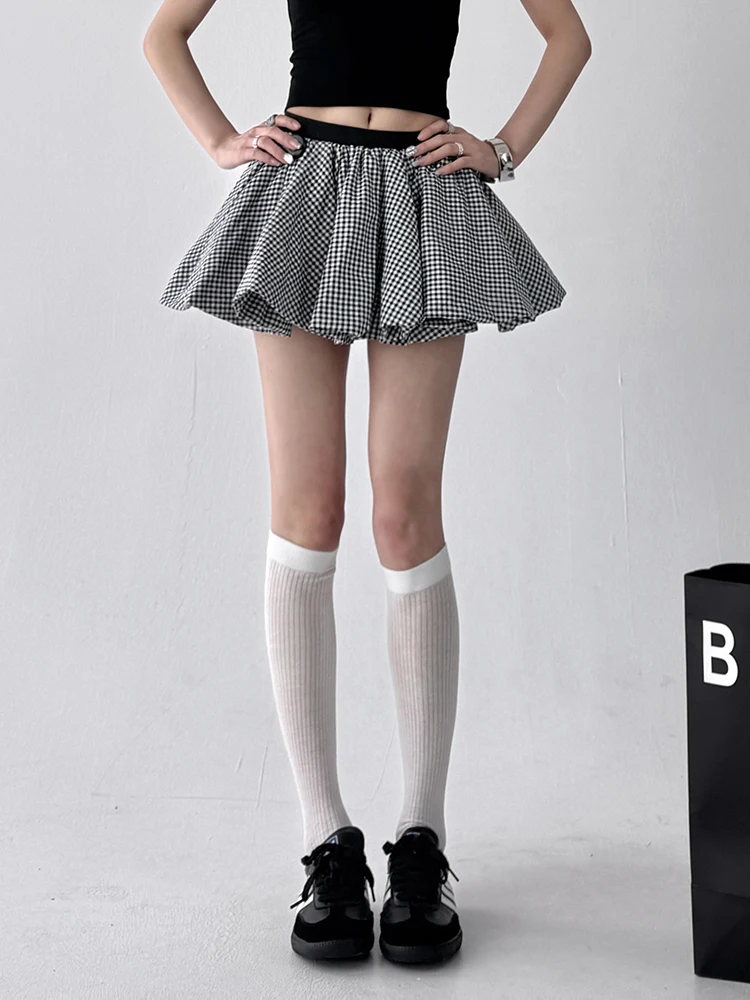 Farbe Blo Plaid Anti-Aging Puffy f Rock frauen Sommer 2025, Neue Hohe Taille Spleißen A-Linie Bloom ort Rock