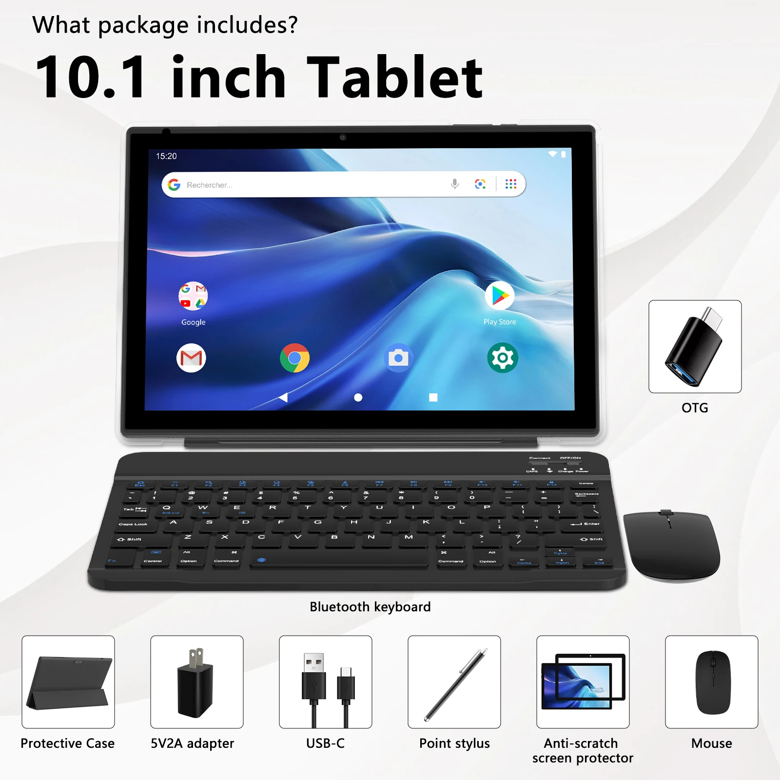 Tablet Android 13 terbaru 2023 10 inci, RAM 12GB + ROM 128GB/Tablet PC yang dapat diperluas 2 in 1 dengan Keyboard, Quad-Core 2.0G