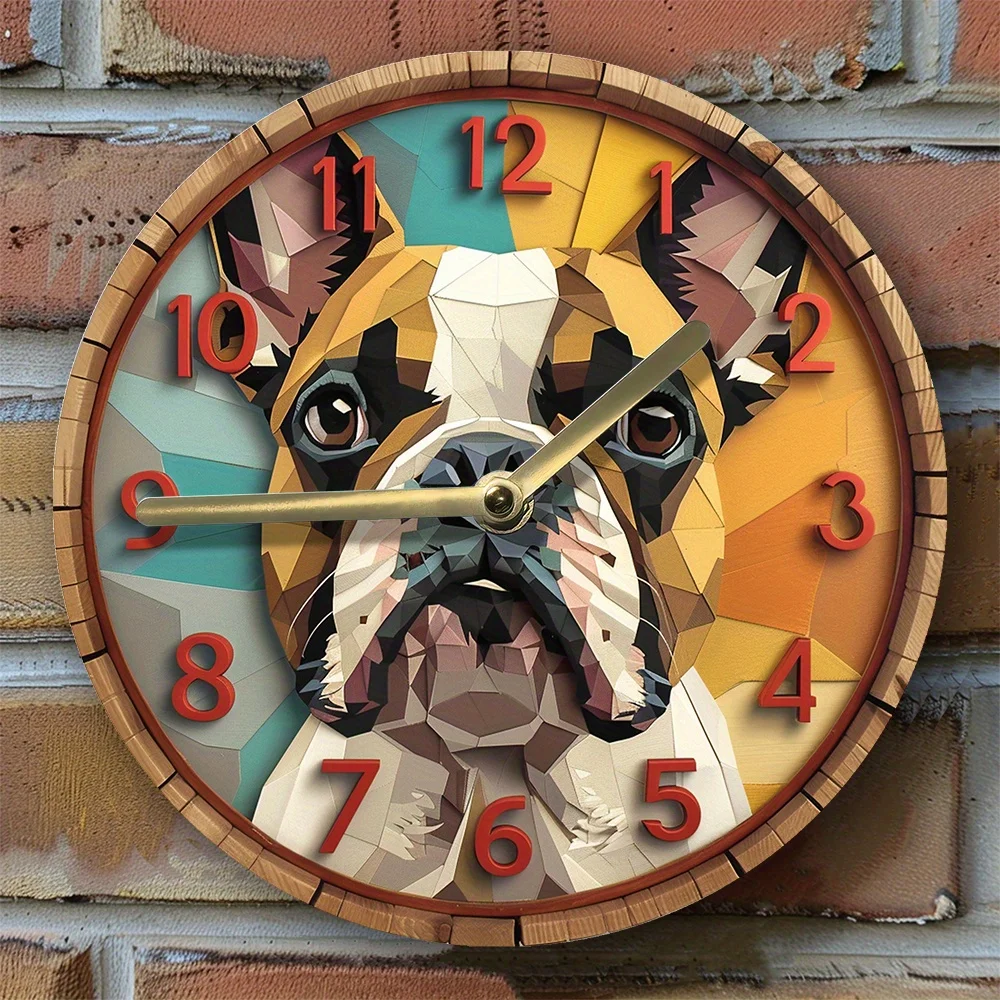 Franse Bulldog Stille Wandklok-Aluminium, Diy Decor Voor Slaapkamer En Onafhankelijkheidsdag Wandklok Modern Design