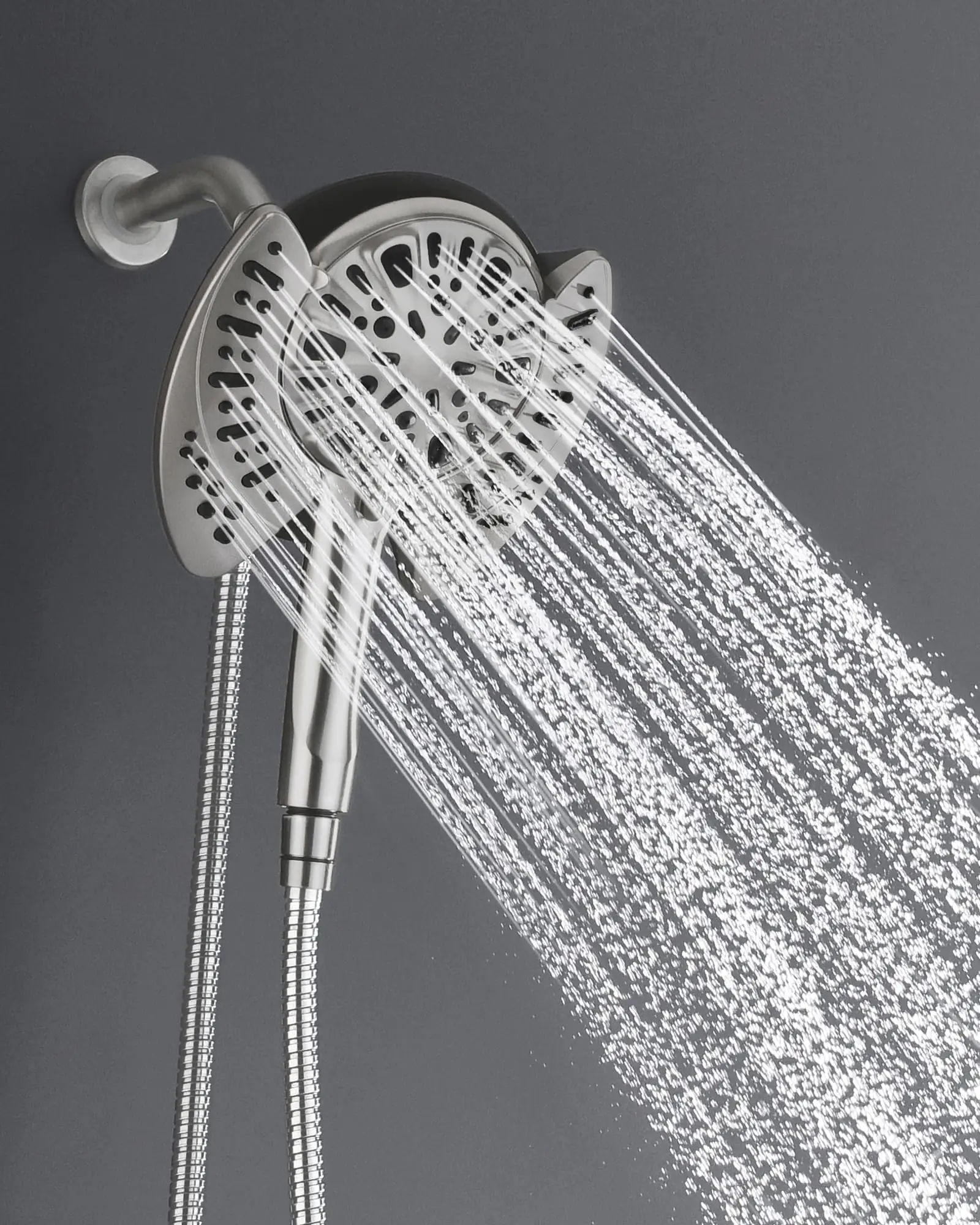 

2-In-1 Rainfall Shower Head With Handheld High Pressure 59 Inch Rotatable Stainless Steel Hose