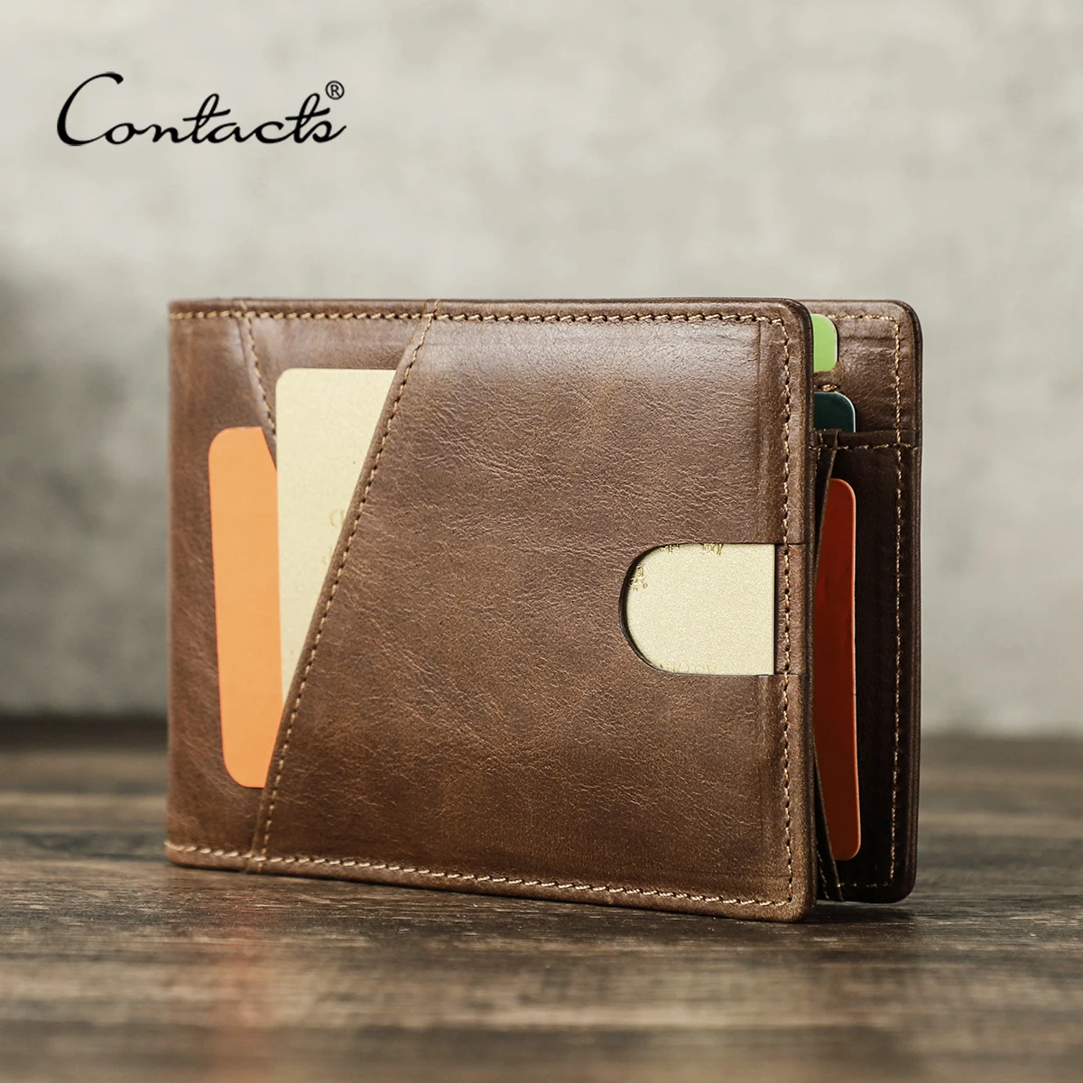 Men's Genuine Leather RFID Wallet, Ultra-thin Slim Bifold Design, Card Holder with Money Clip, Vintage High Quality Purse