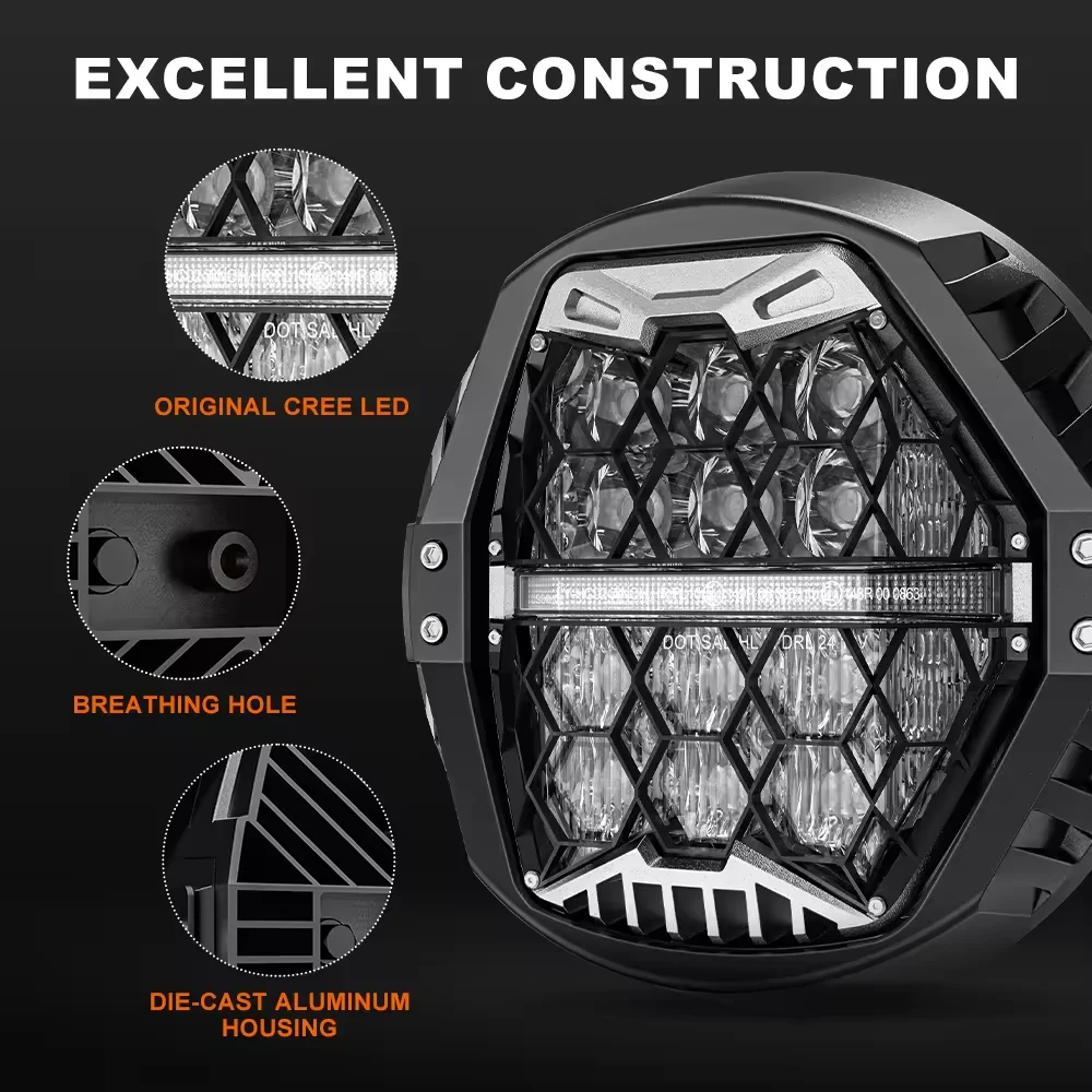 

for Harley Davidson Motorcycle Glide Touring Electra Road King 120W 7 Inch Round LED Projection Headlight Amber DRL Hi/Lo Beam