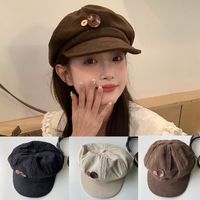 Double Button Decoration Corduroy Baseball Caps Windproof Adjustable Octagonal Hat Keep Warm Beret Autumn Winter Sun Cap Outdoor