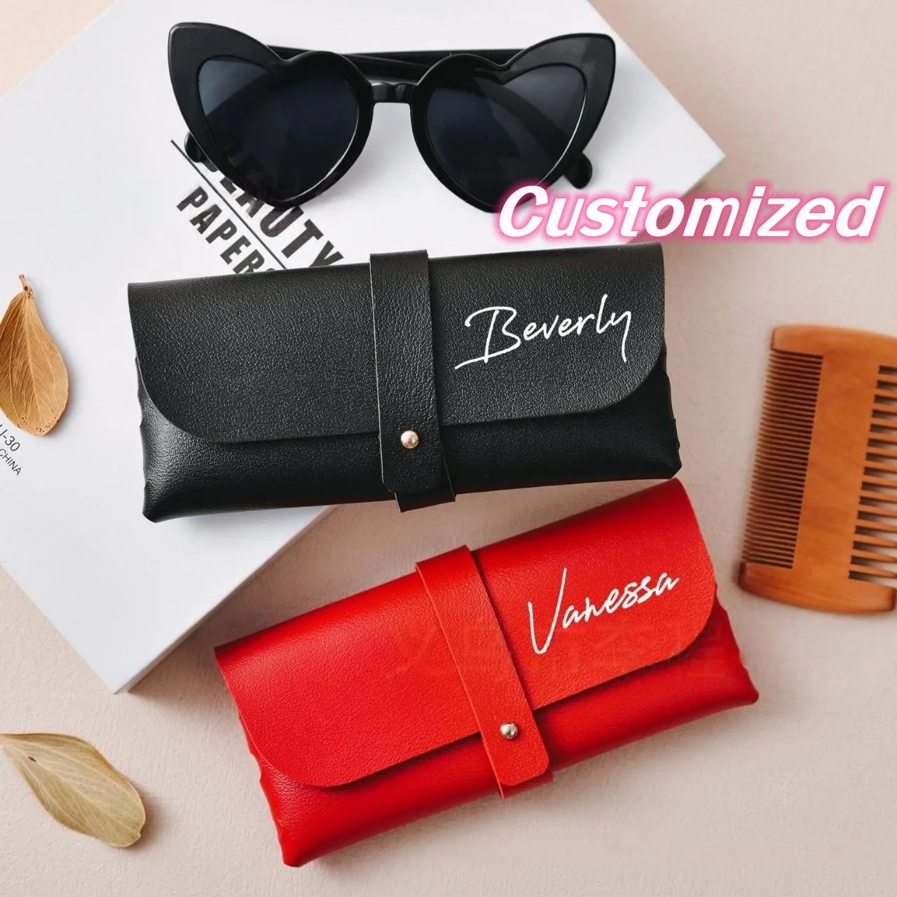 

Personalized Fashion Classic Leather Glasses Bag Protective Case Cover for Women Men Customized Portable Sunglasses Case Box