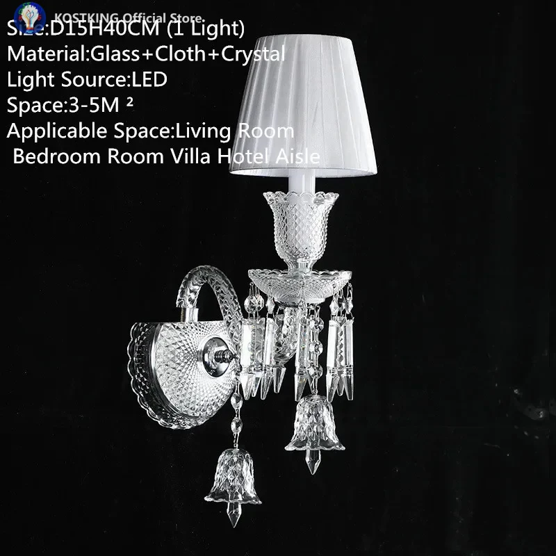 European Candle Crystal Wall Lamp LED Luxury Living Room Bedroom Study Room Hotel Villa Model Room Hallway Wall Light