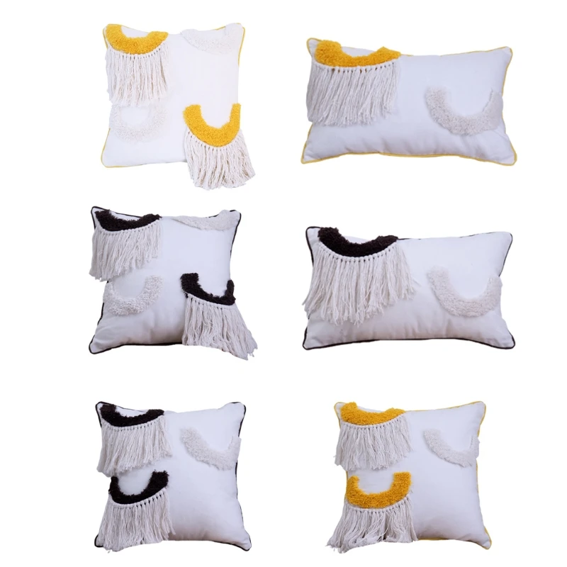 Morocco Throw Pillow Cover Fringe Tufted Pillowcase Soft Pillowcase with Tassel Cushion Covers for Couch Sofa