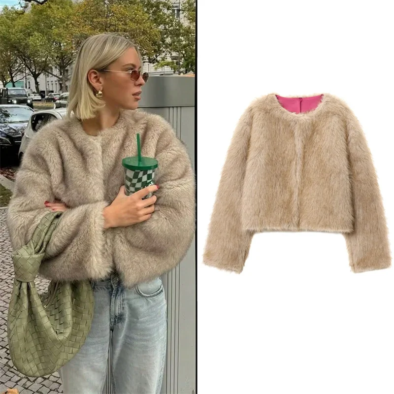 Guobioziy Women's Top 2026 Fall/Winter New European and American Style Warm Casual Faux Fur Short Jacket