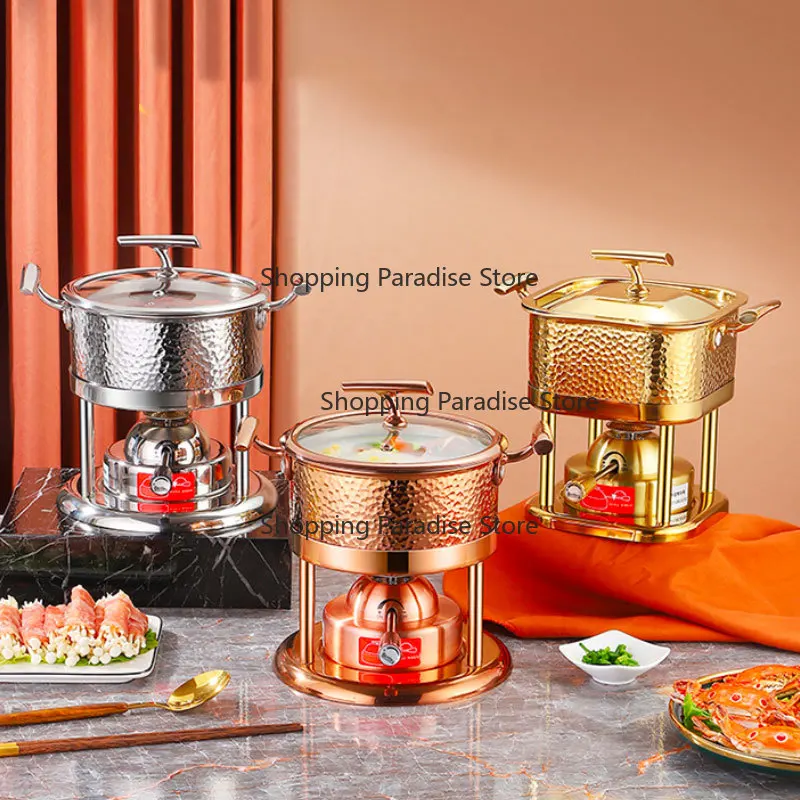 

Коммерческий набор для буфета из нержавеющей стали: горячий котелок с газовой плитой и подогревателем для ресторана