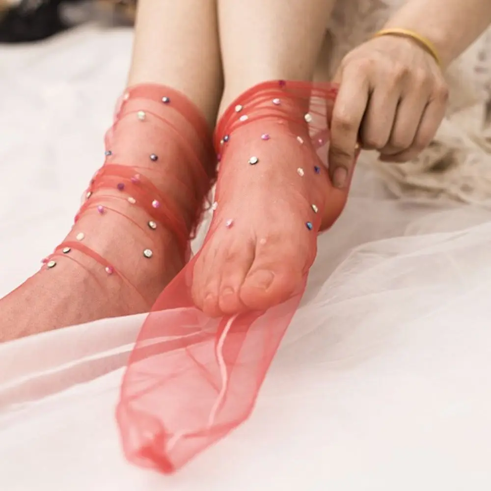 

Блестящие прозрачные тюлевые носки, женские прозрачные сетчатые носки, женские тонкие носки, платье, носки, уличная одежда, носки в сеточку