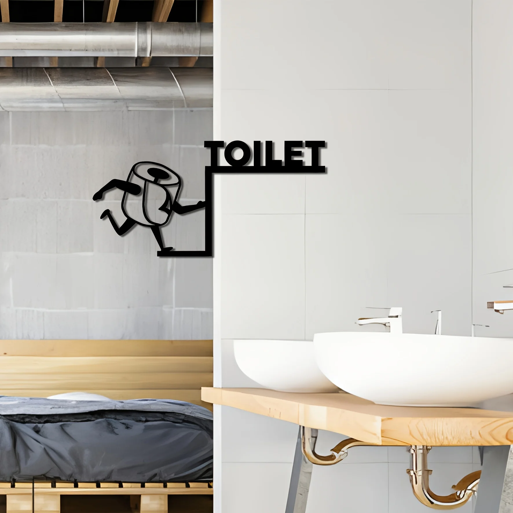 [Toilet Humor Door Hanging Decor] 1pc Toilet Corner Metal Wall Art, Simple, Elegant and Interesting Toilet Paper Door Decoration view 5