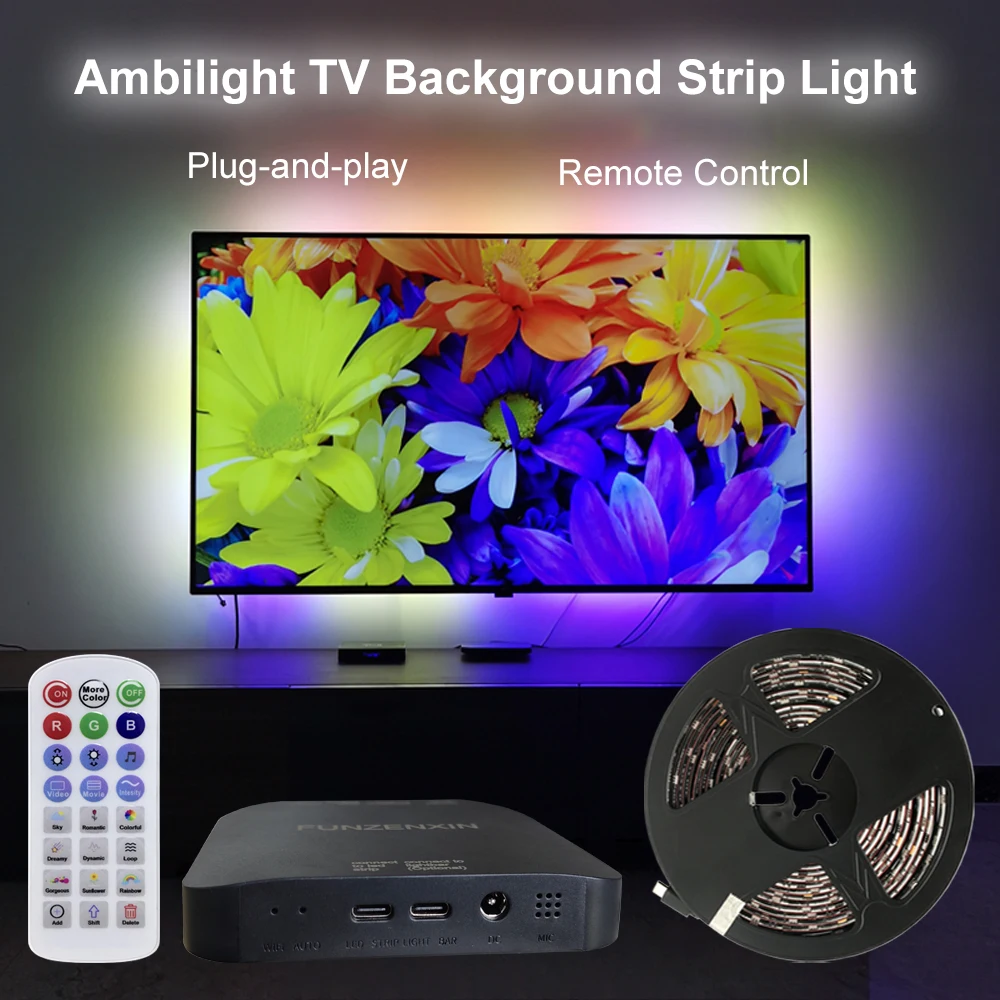 Ambilight TV 멋진 LED 백라이트 싱크박스 HDMI 2.0, 스마트 라이트 바 스트립 포함, 55-85 인치 스크린용 WS2811 RGBIC 키트, 4K 장치