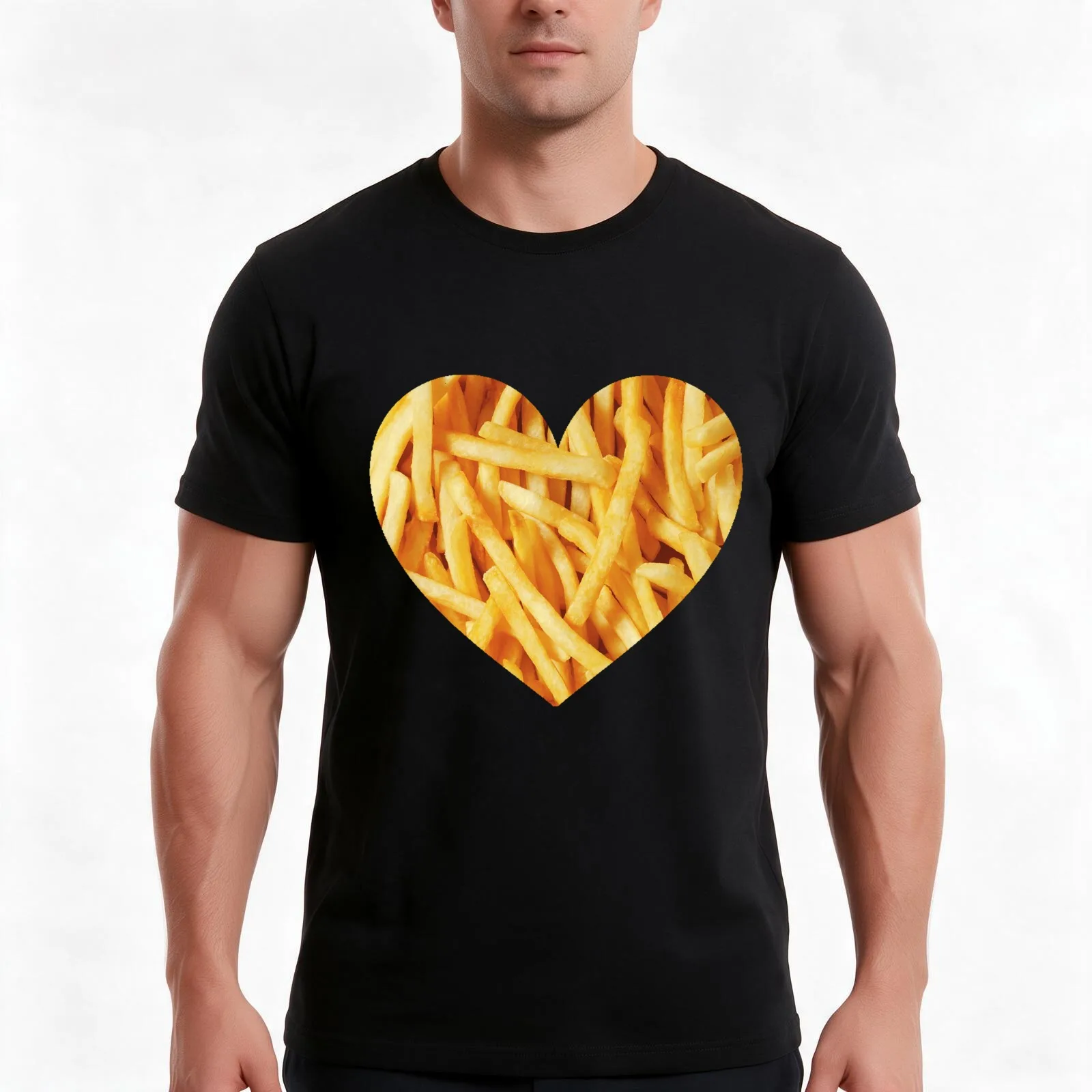 Fries Love T-Shirt, Summer Casual Cotton Tee, Oversized Streetwear Tops, Vintage Graphic Print, Loose Fit Short Sleeve