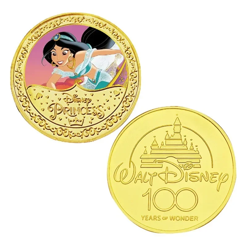 Disney Princess Aladdin Jasmine Commemorative Coins Metal Cartoon Movie Character Lucky Coin 1pcs/5pcs Children Gift Toys