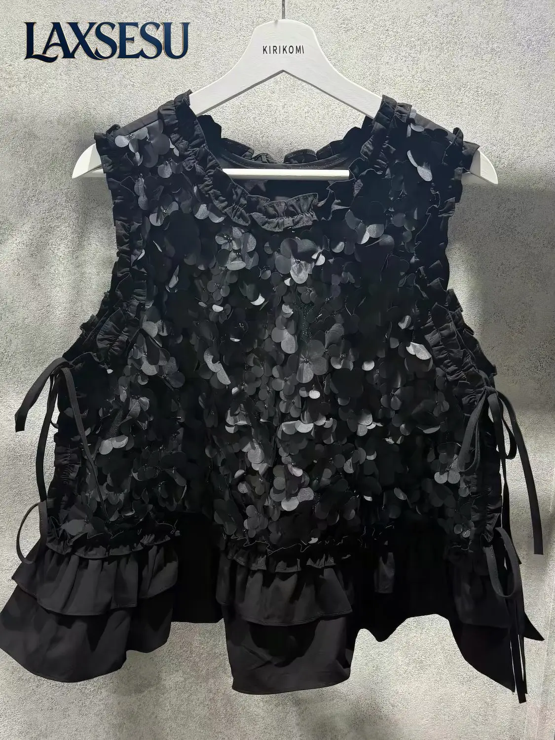 Japanese Style New Design Three-dimensional Casual Tank Top Flower Sequins Elegant Women's Round Neck Layered Sleeveless Tops