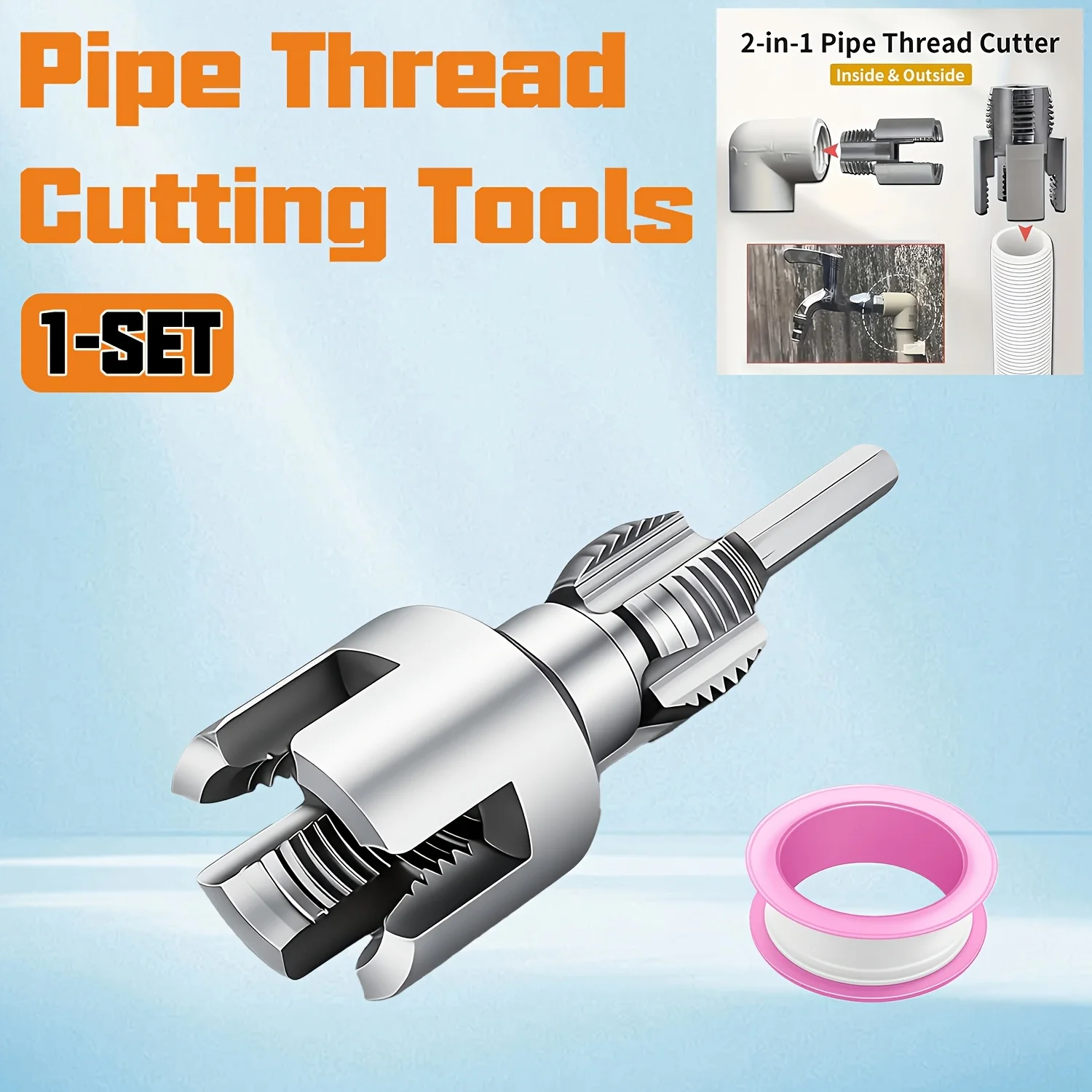 1Set Pipe Thread Cutting Tool Integrated Internal & External Pipe Threading Tool Electric Drill Compatible PVC Pipe Threader Kit