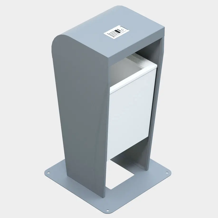 Modern metal outdoor furniture trash can with open top, suitable for sidewalk use, durable industrial design, waterproof