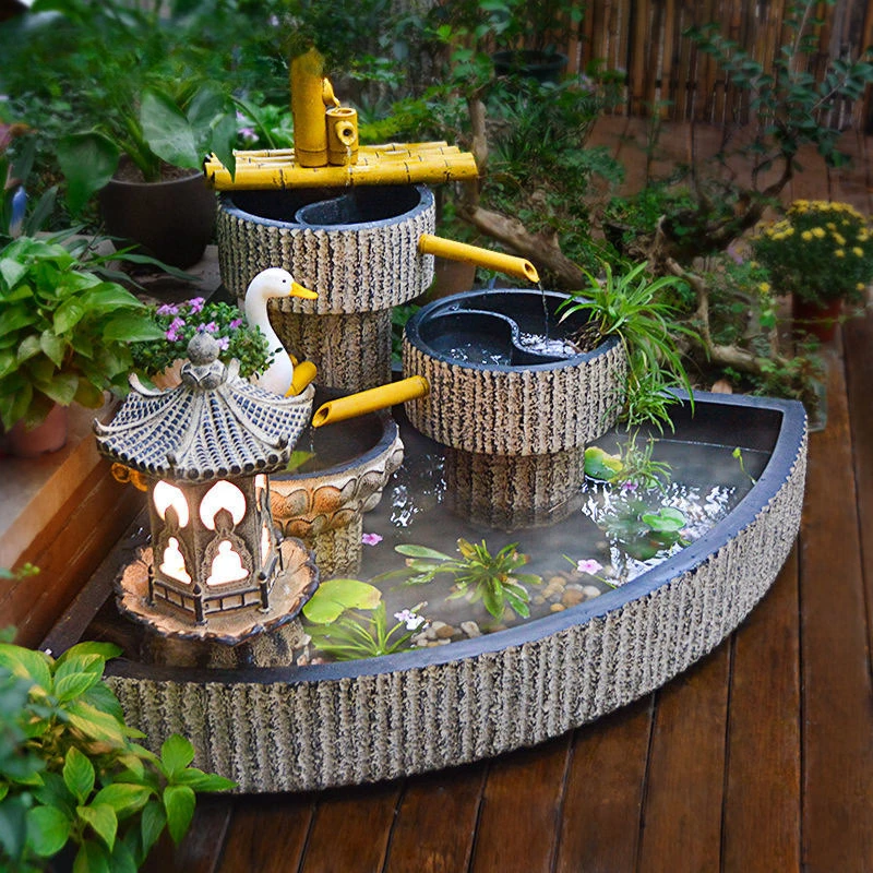 

Arrangement, villa, landscape, balcony, terrace, running water, big fish pond waterfall