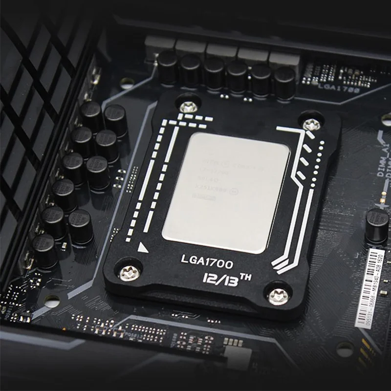 A radiator anti-bend cover for Intel 12/13th CPUs with 1700 bracket forms a frame, correcting bend optimizing cooling pressure