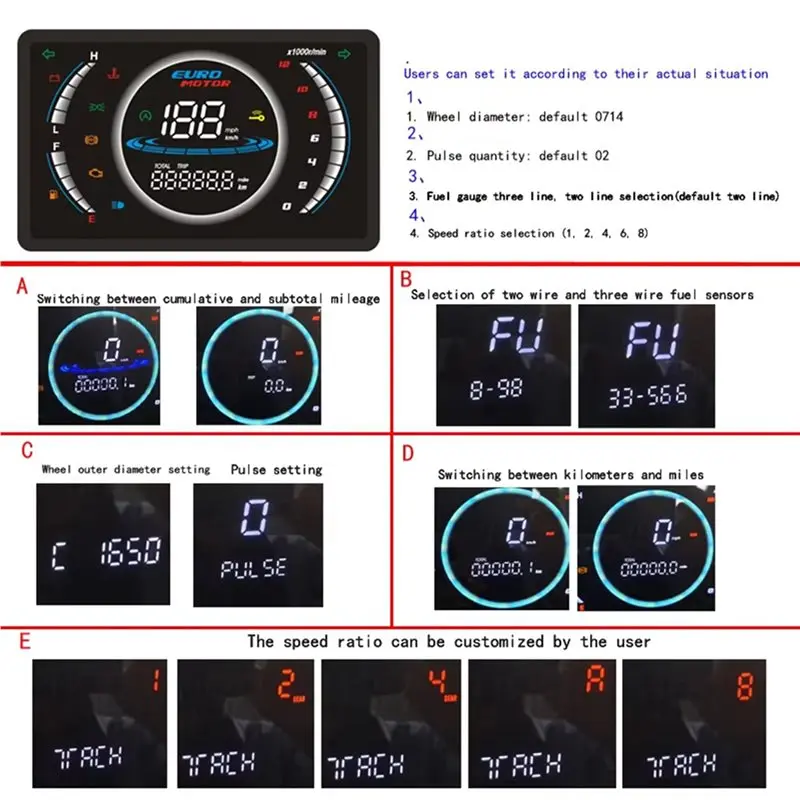 A03Z-2X 12V Universal Adjustable LED Digital Motorcycle Speedometer RPM Dashboard With Temperature Gear