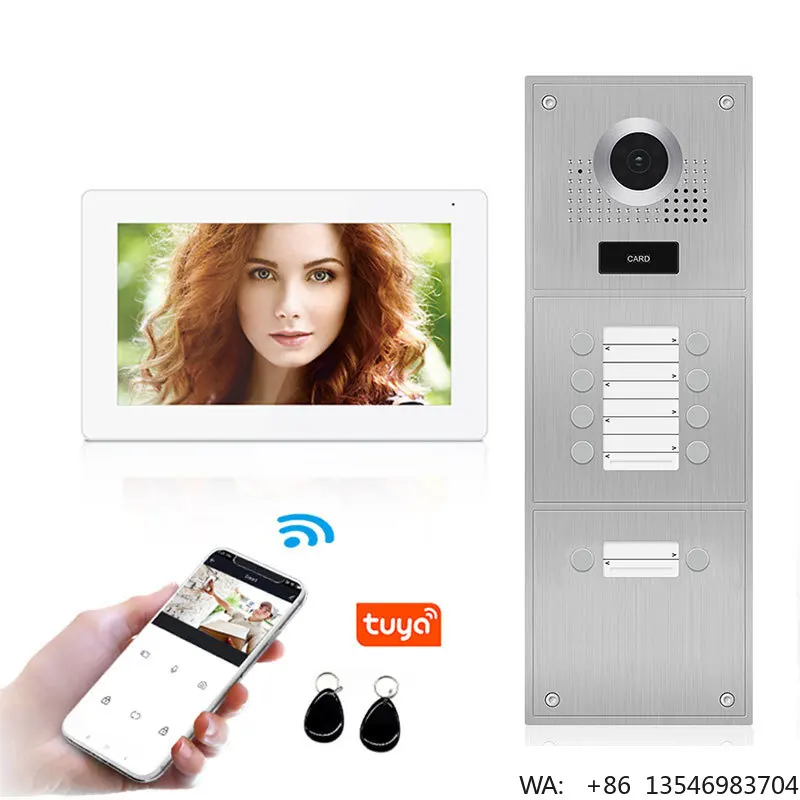 

High-End Tuya 8-Apartment 1080p Resolution Video Intercom System 4-Wire Wired Doorphone with Touch Screen and WiFi Monitoring
