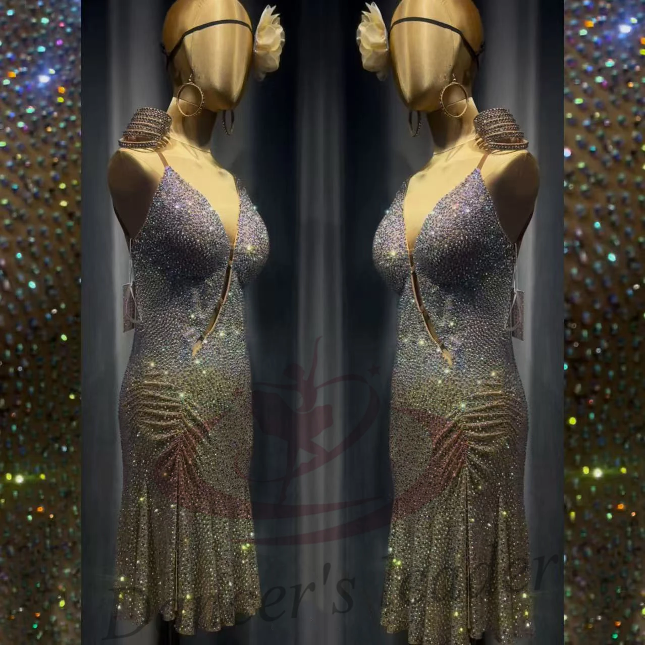 Latin Dancer, Adult, And Children'S High-End Customized Slim Fit Full Diamond Suspender Tango Samba AB Stone Performance Dress
