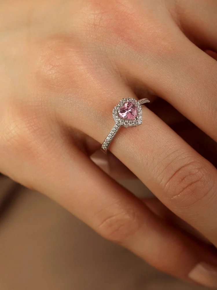 رائع الزركون رومانسية الحب القلب الدائري للنساء المشاركة الزفاف ريال 925 فضة فاخرة عالية الجودة غرامة مجوهرات #5