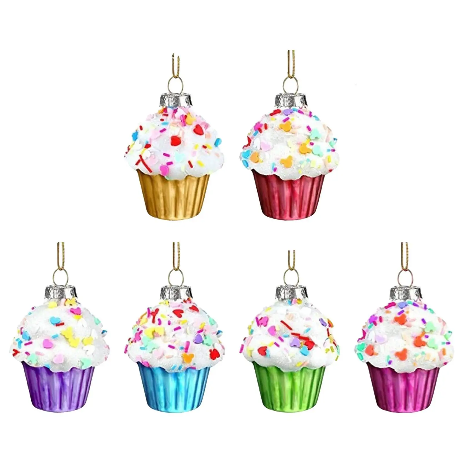 6x Cupcake Christmas Ornaments Christmas Tree Decorations Glass Xmas Pendant