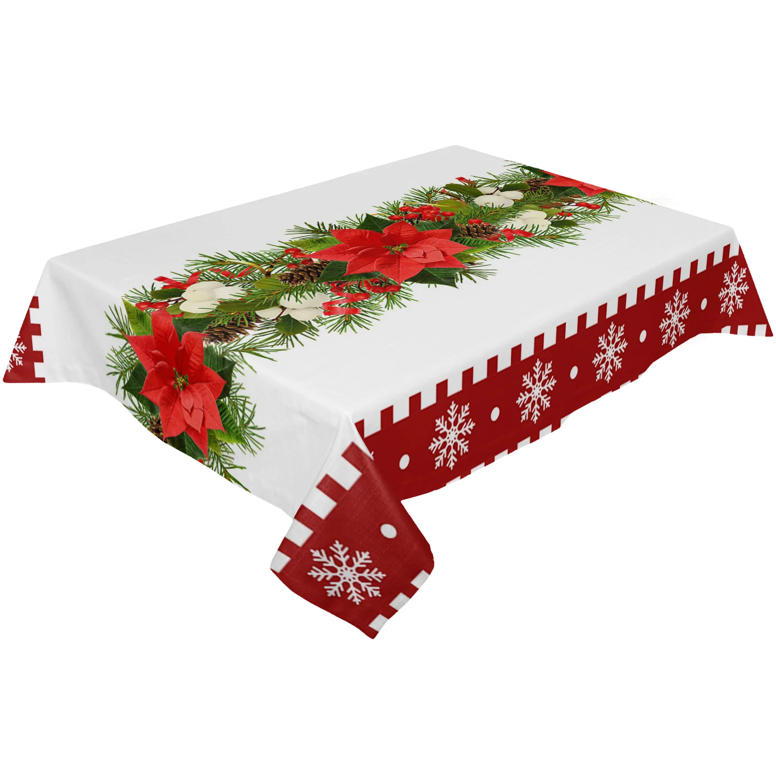 Christmas Flower Snowflake Pine Berry Wedding Table Cloth Waterproof Oilproof Dining Table Cover Kitchen Home Decor Tablecloth