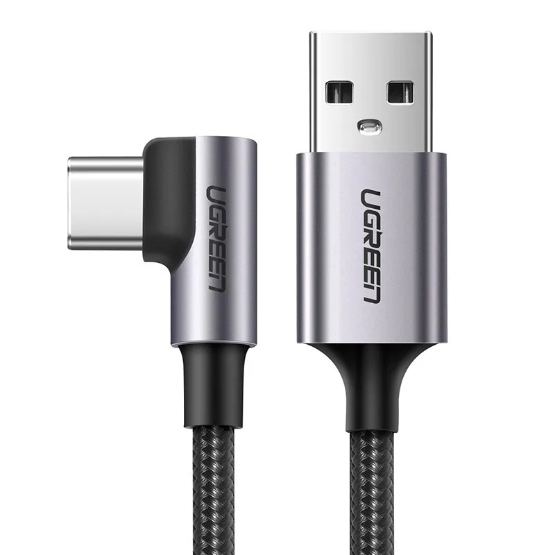 UGREEN – kabel USB-A do USB-C z kątowym złączem 90 stopni, oplotowany, 3A, do ładowania urządzeń APPLE, Samsung, Xiaomi, iPhone 17, do przesyłania danych, kompatybilny z Androidem i CarPlay. — zdjęcie produktu 7